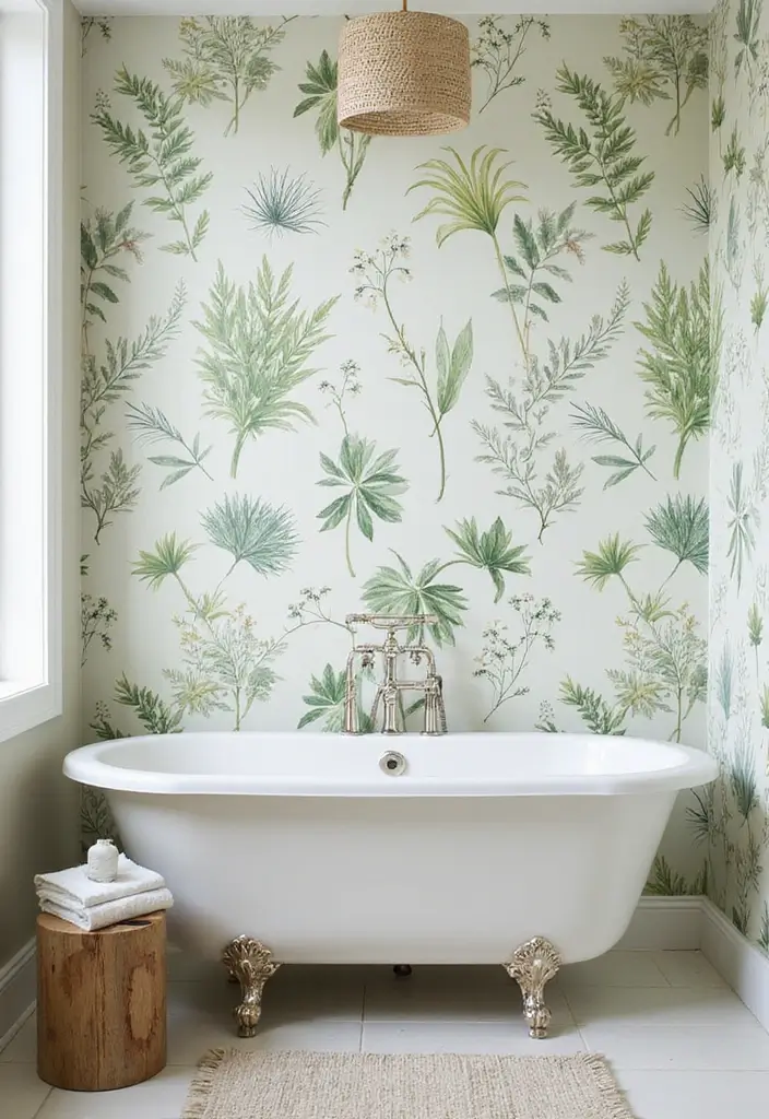 27 Spring Bathroom Decor Ideas That Feel Fresh - 7. Nature-Inspired Wallpaper