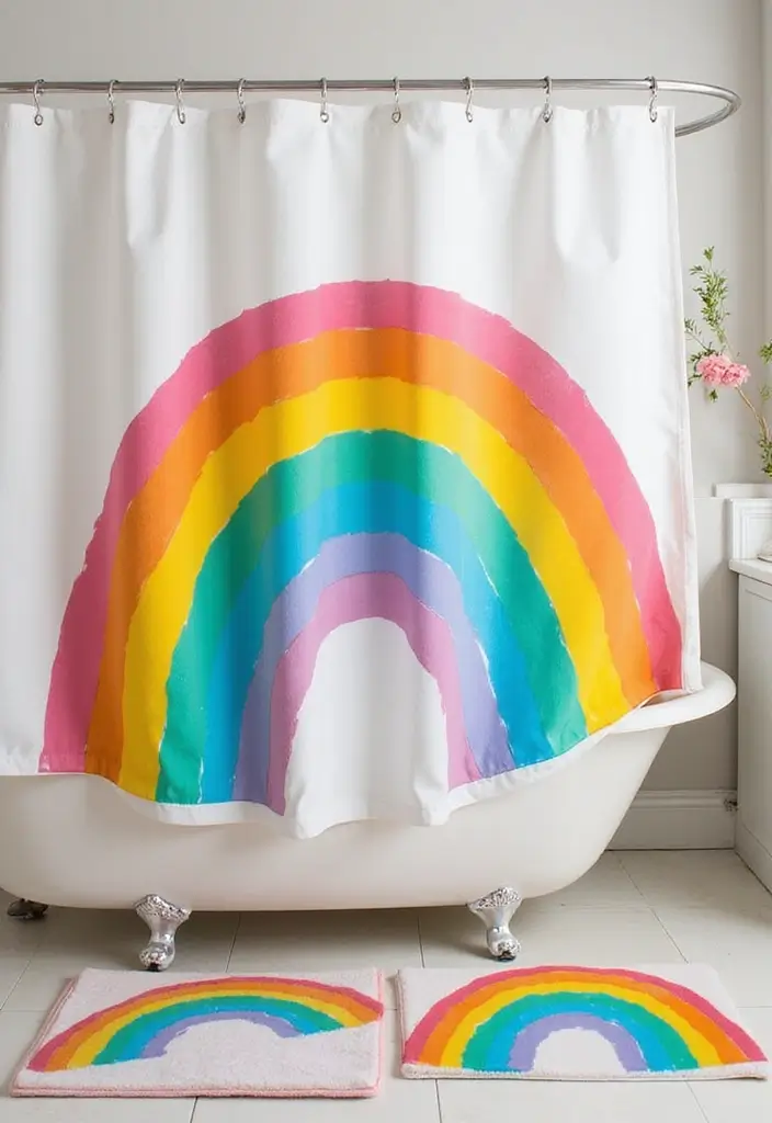27 Toca Boca Bathroom Ideas That Feel Fun And Creative - 1. Rainbow Shower Curtains