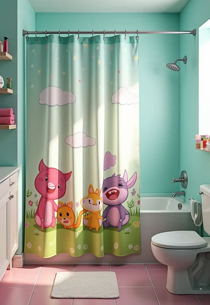 27 Toca Boca Bathroom Ideas That Feel Fun And Creative - 12. Playful Shower Curtains with Characters