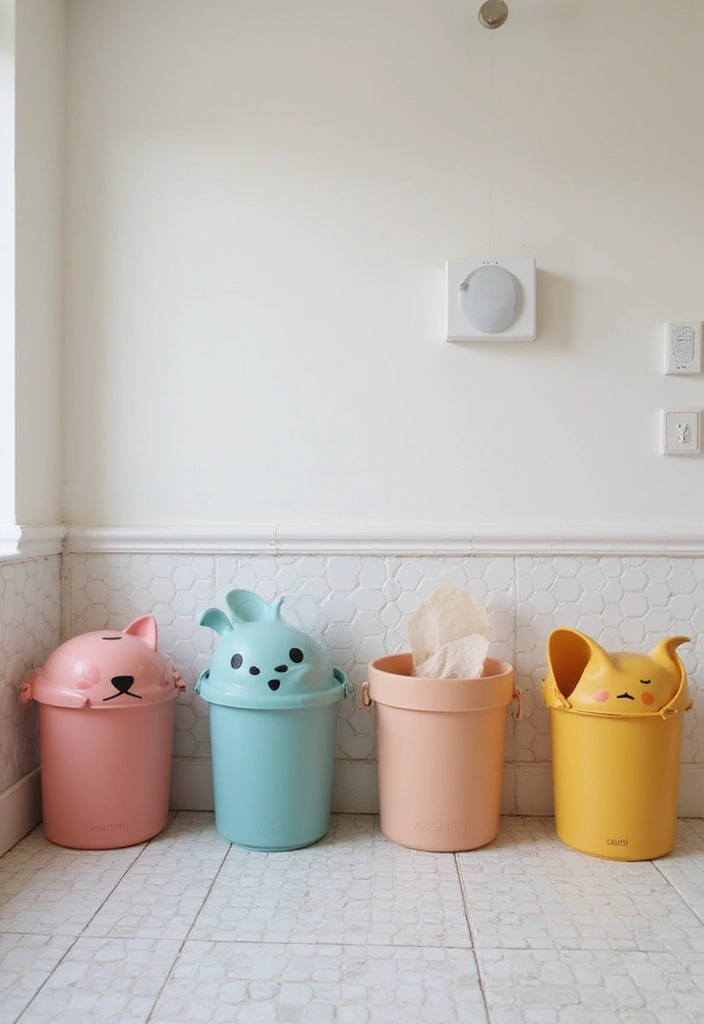 27 Toca Boca Bathroom Ideas That Feel Fun And Creative - 21. Playful Disposal Bins