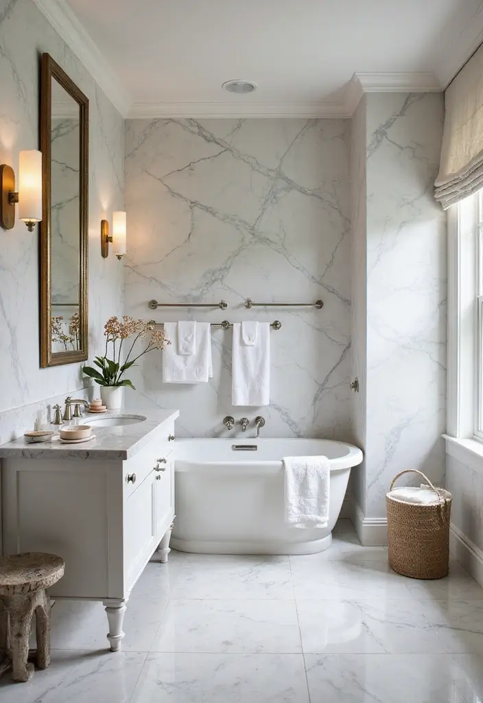 27 White And Grey Marble Bathroom Designs That Shine - 16. Luxurious Marble Accessories