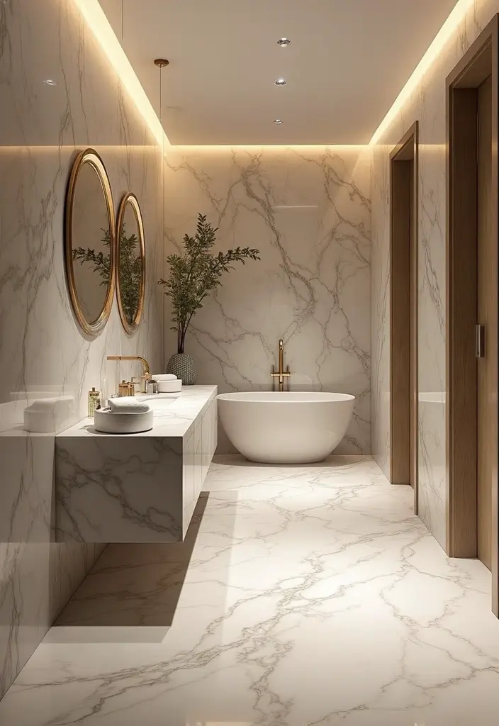 27 White And Grey Marble Bathroom Designs That Shine - 19. Veined Marble Patterns