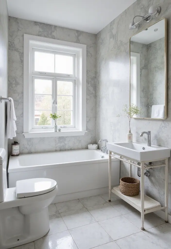 27 White And Grey Marble Bathroom Designs That Shine - 20. Marble for Small Bathrooms