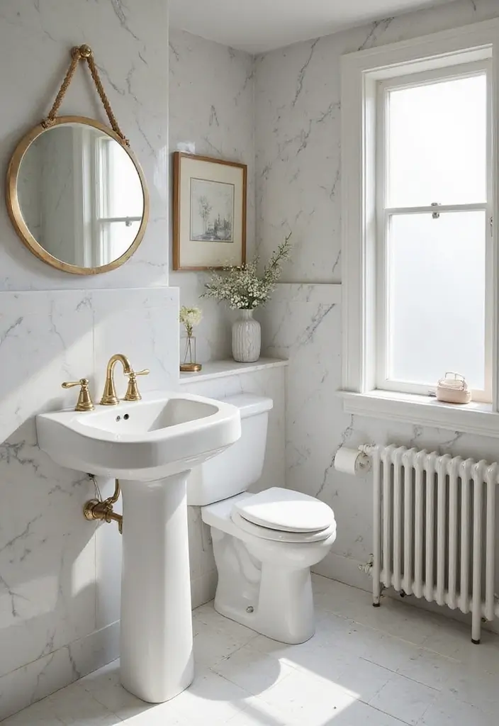 27 White And Grey Marble Bathroom Designs That Shine - 24. Marble in Non-Traditional Spaces