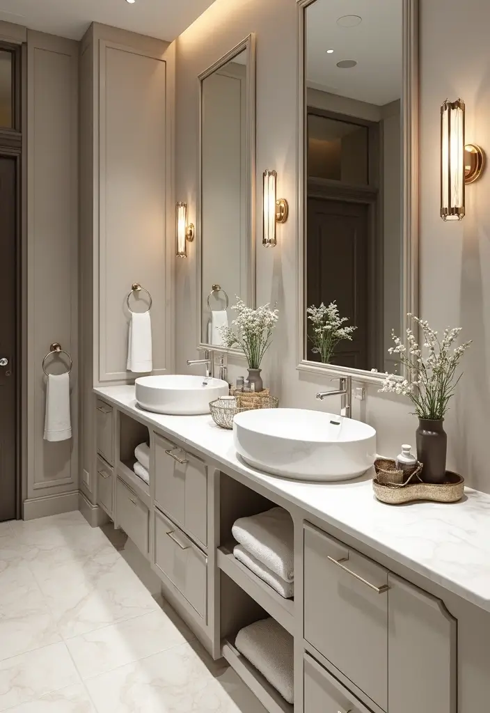 27 White And Grey Marble Bathroom Designs That Shine - 7. Dual Marble Sinks