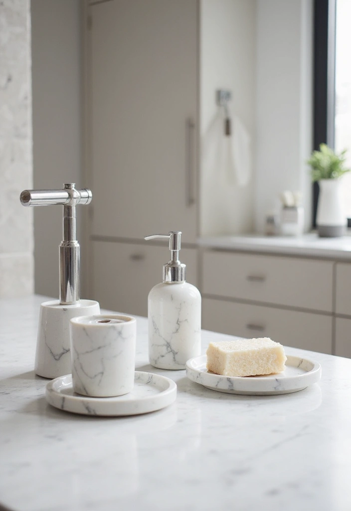 27 White And Grey Marble Bathroom Designs That Shine - 8. Marble Accent Pieces