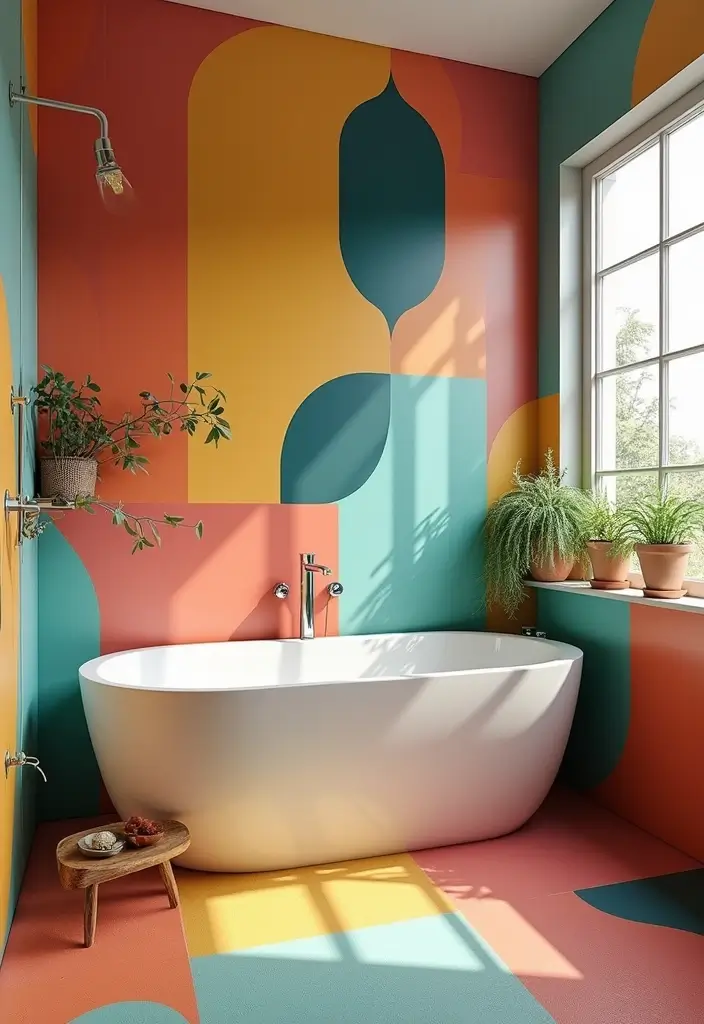 28 Adorable Kids Jack And Jill Bathroom Ideas That Are Eco-Friendly - 28. Colorful Geometric Patterns