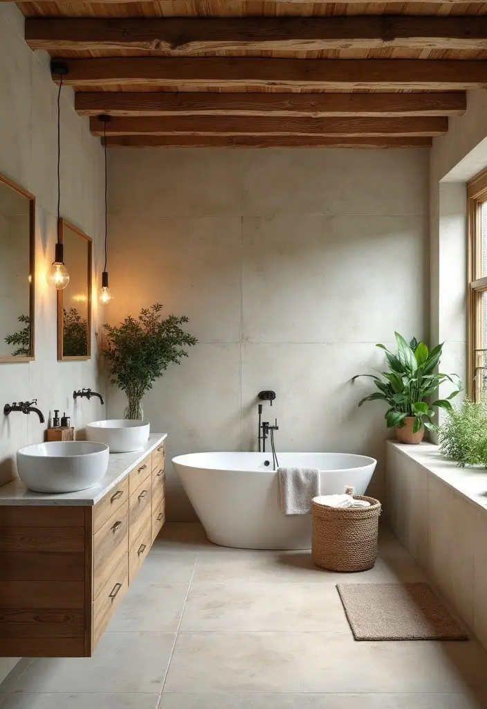 28 Bathroom Ceiling Ideas That Transform The Look - 1. Reclaimed Wood Beams