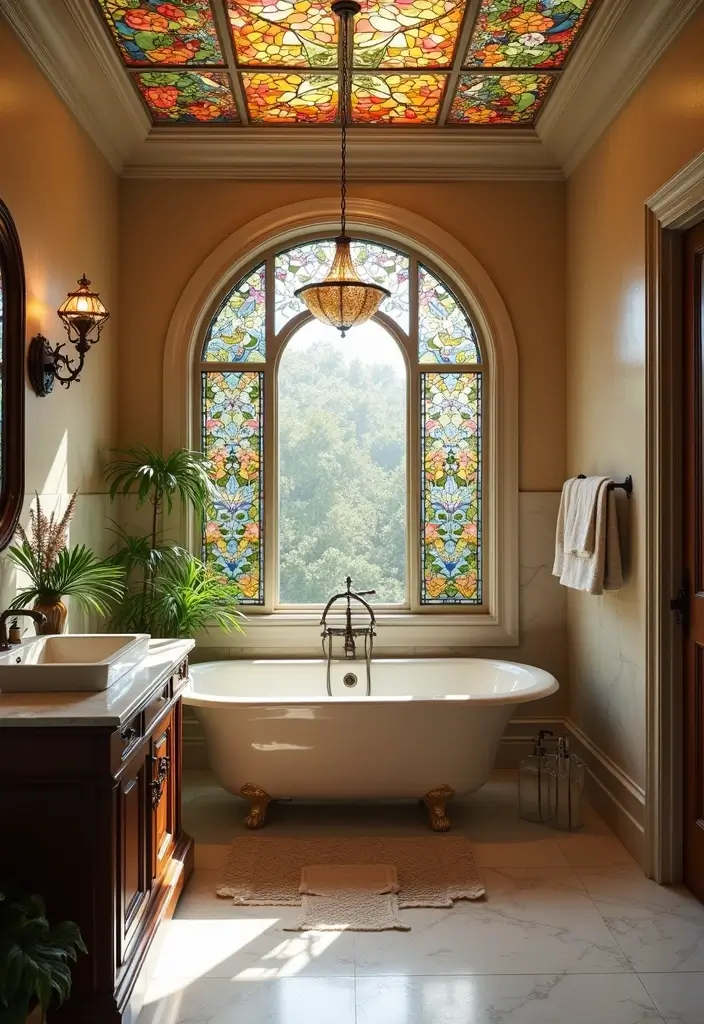 28 Bathroom Ceiling Ideas That Transform The Look - 16. Stained Glass Inserts