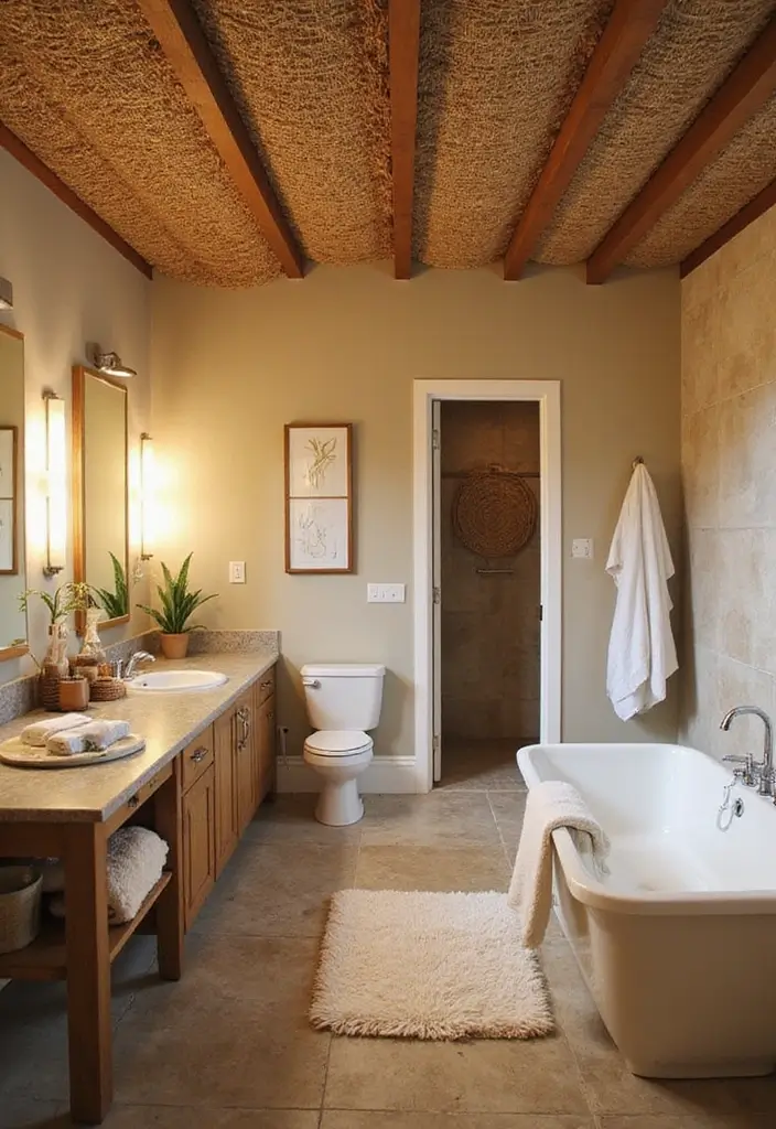 28 Bathroom Ceiling Ideas That Transform The Look - 28. Natural Fiber Ceiling