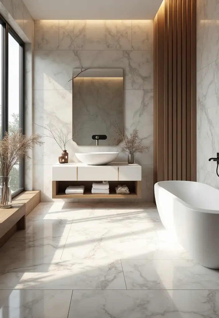 28 Bathroom Floor And Wall Tile Ideas That Match Perfectly - 12. Marble Tiles for Luxurious Elegance