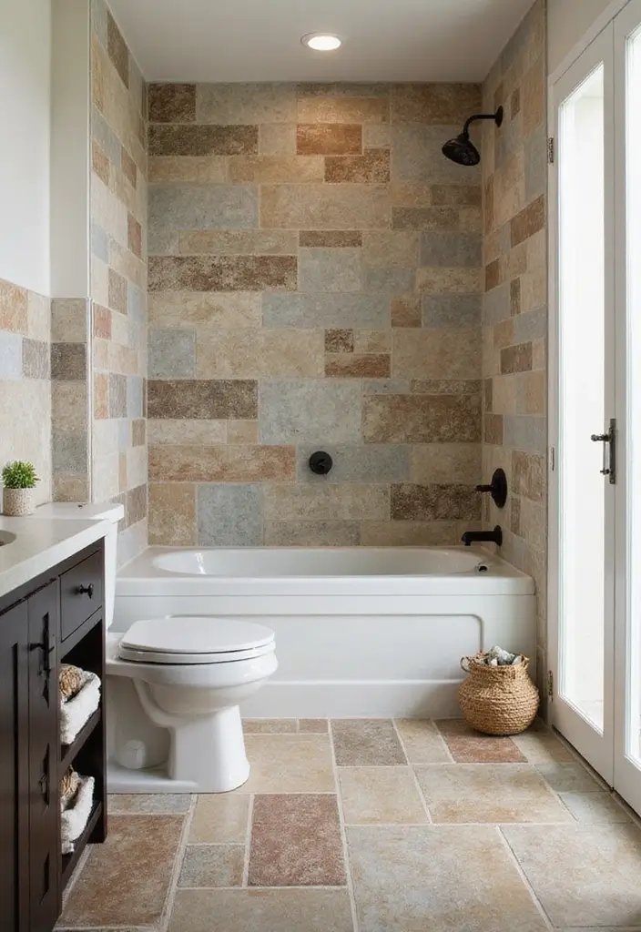 28 Bathroom Floor And Wall Tile Ideas That Match Perfectly - 13. Vinyl Tiles for Budget-Friendly Style