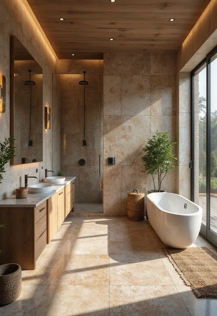 28 Bathroom Floor And Wall Tile Ideas That Match Perfectly - 16. Natural Stone Tiles for Timeless Authenticity