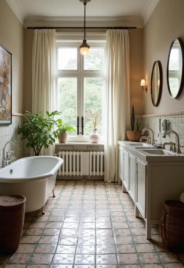 28 Bathroom Floor And Wall Tile Ideas That Match Perfectly - 18. Vintage Tiles to Create a Timeless Feel