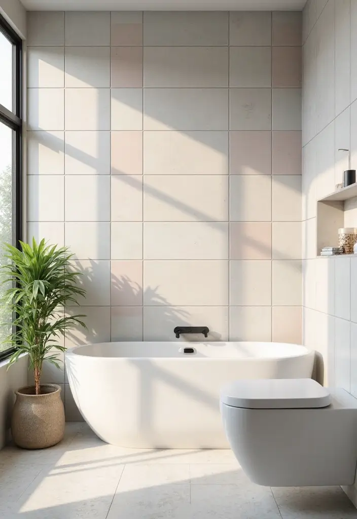 28 Bathroom Floor And Wall Tile Ideas That Match Perfectly - 21. Soft Pastel Tiles for a Calm Vibe