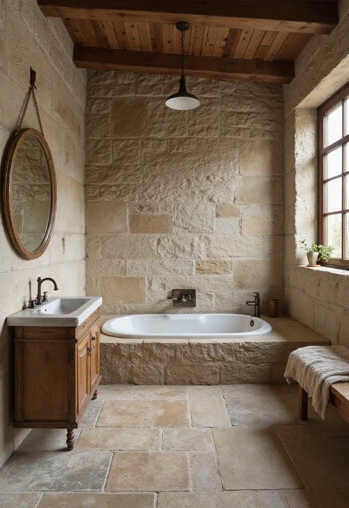 28 Bathroom Floor And Wall Tile Ideas That Match Perfectly - 22. Textured Stone Tiles for a Natural Look