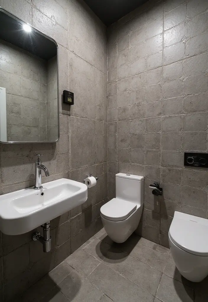 28 Bathroom Floor And Wall Tile Ideas That Match Perfectly - 23. Industrial Style Tiles for a Bold Statement