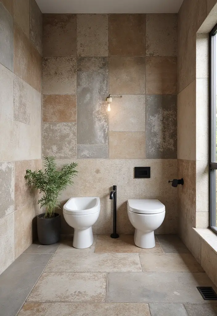 28 Bathroom Floor And Wall Tile Ideas That Match Perfectly - 24. Mixed Material Tiles for Eclectic Designs