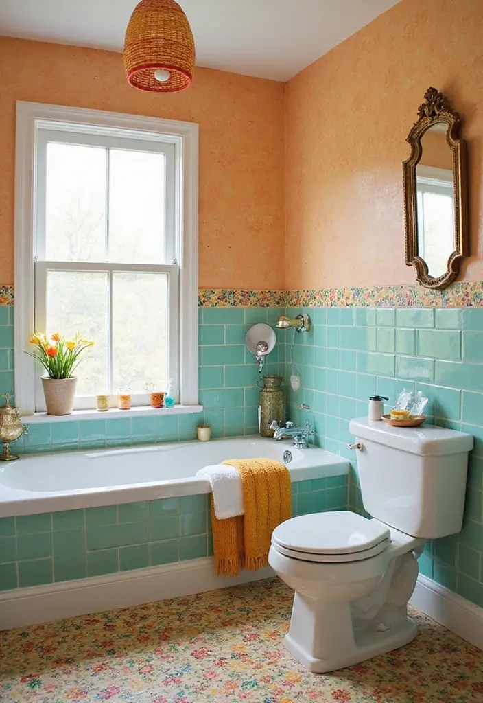 28 Bathroom Floor And Wall Tile Ideas That Match Perfectly - 27. Bright Colored Tiles for a Bold Look