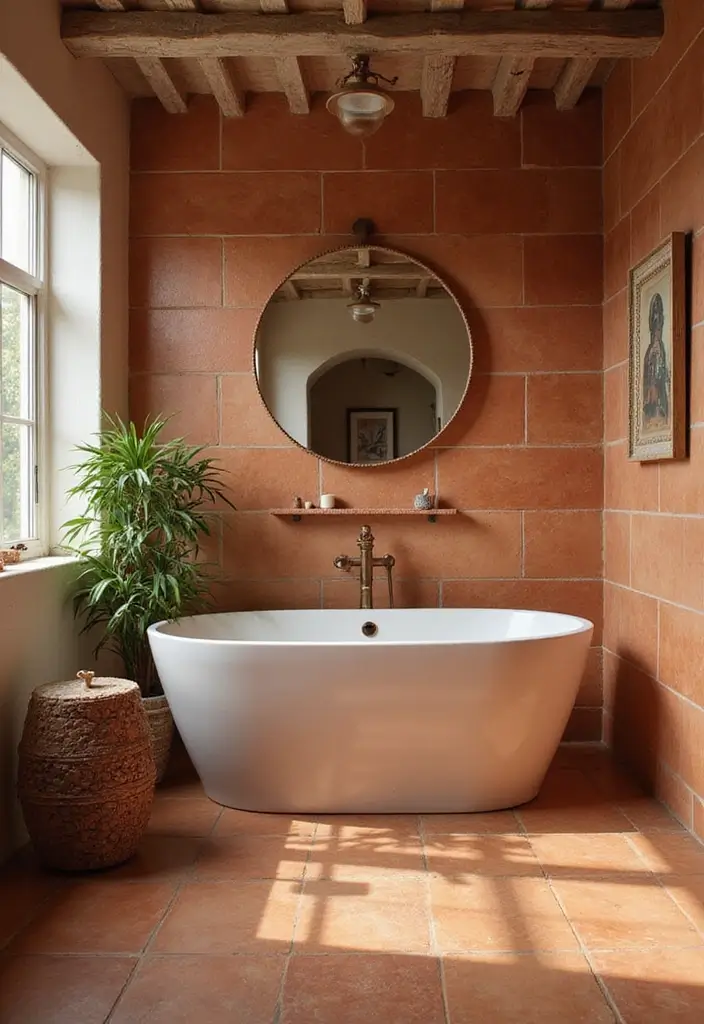 28 Bathroom Floor And Wall Tile Ideas That Match Perfectly - 28. Sustainable Terracotta Tiles for Eco-Conscious Choices