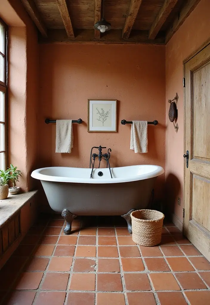 28 Bathroom Floor And Wall Tile Ideas That Match Perfectly - 3. Terracotta Tiles for Rustic Charm