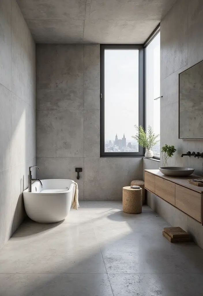 28 Bathroom Floor And Wall Tile Ideas That Match Perfectly - 4. Concrete Tiles for an Industrial Touch