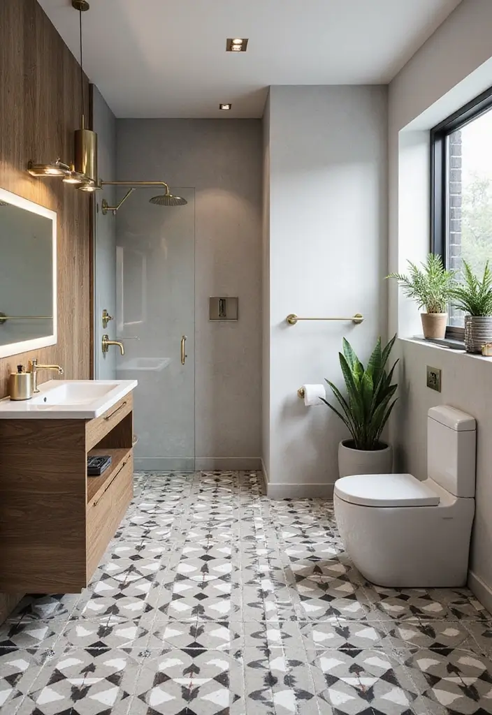 28 Bathroom Floor And Wall Tile Ideas That Match Perfectly - 6. Geometric Pattern Tiles