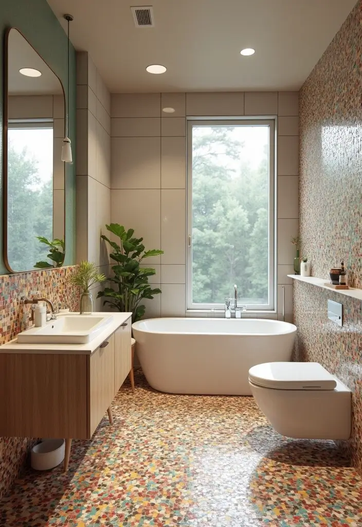 28 Bathroom Floor And Wall Tile Ideas That Match Perfectly - 7. Terrazzo Tiles for a Retro Vibe