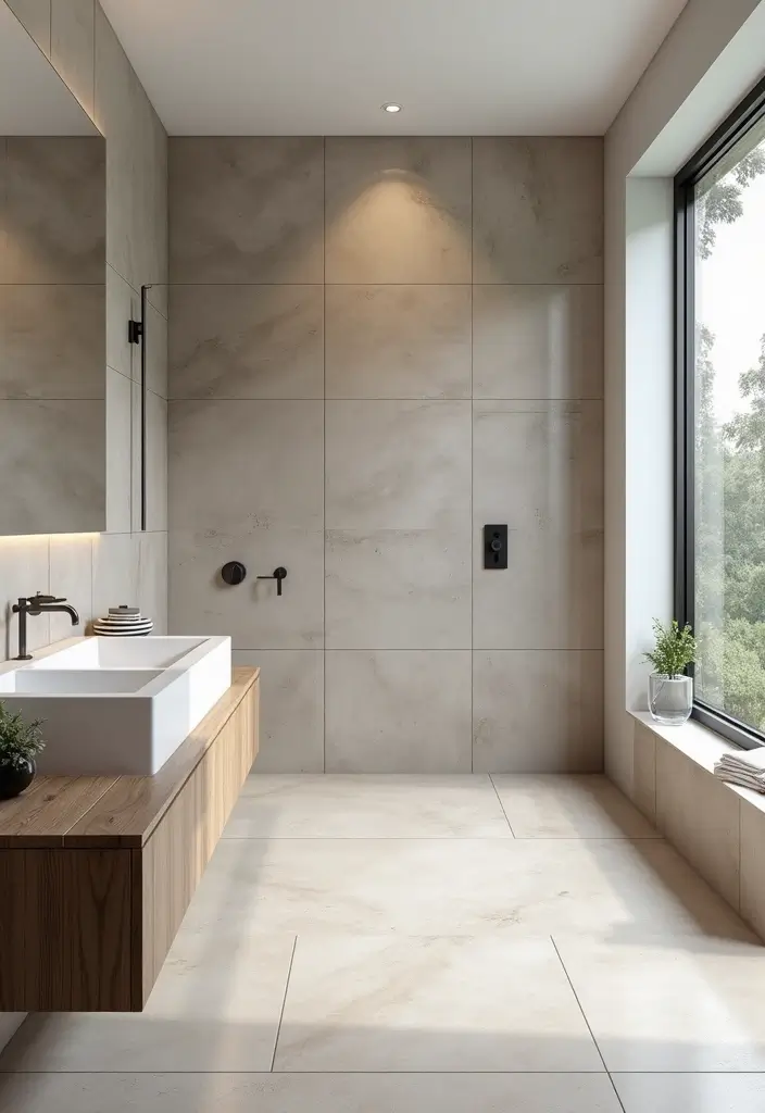 28 Bathroom Floor And Wall Tile Ideas That Match Perfectly - 9. Large Format Tiles for a Seamless Look