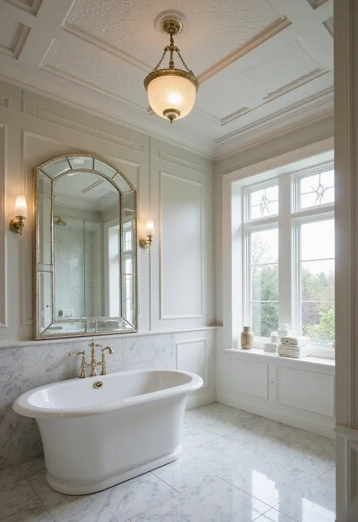 28 Bathroom High Ceiling Ideas That Add Drama - 11. Textured Ceiling Elements