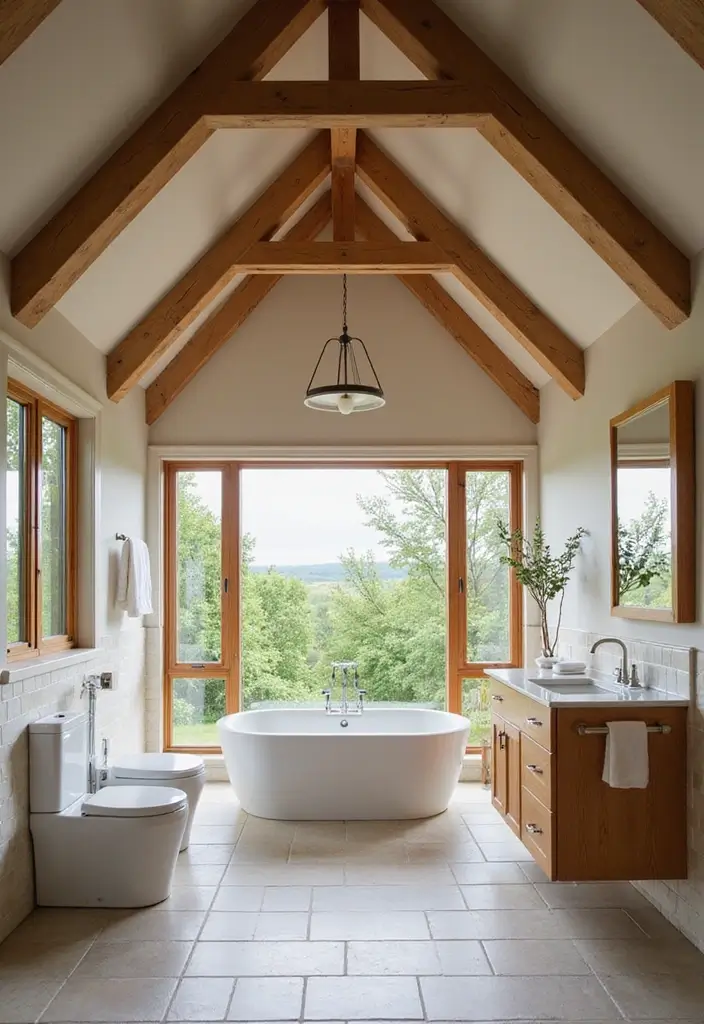 28 Bathroom High Ceiling Ideas That Add Drama - 2. Vaulted Ceilings for an Open Feel