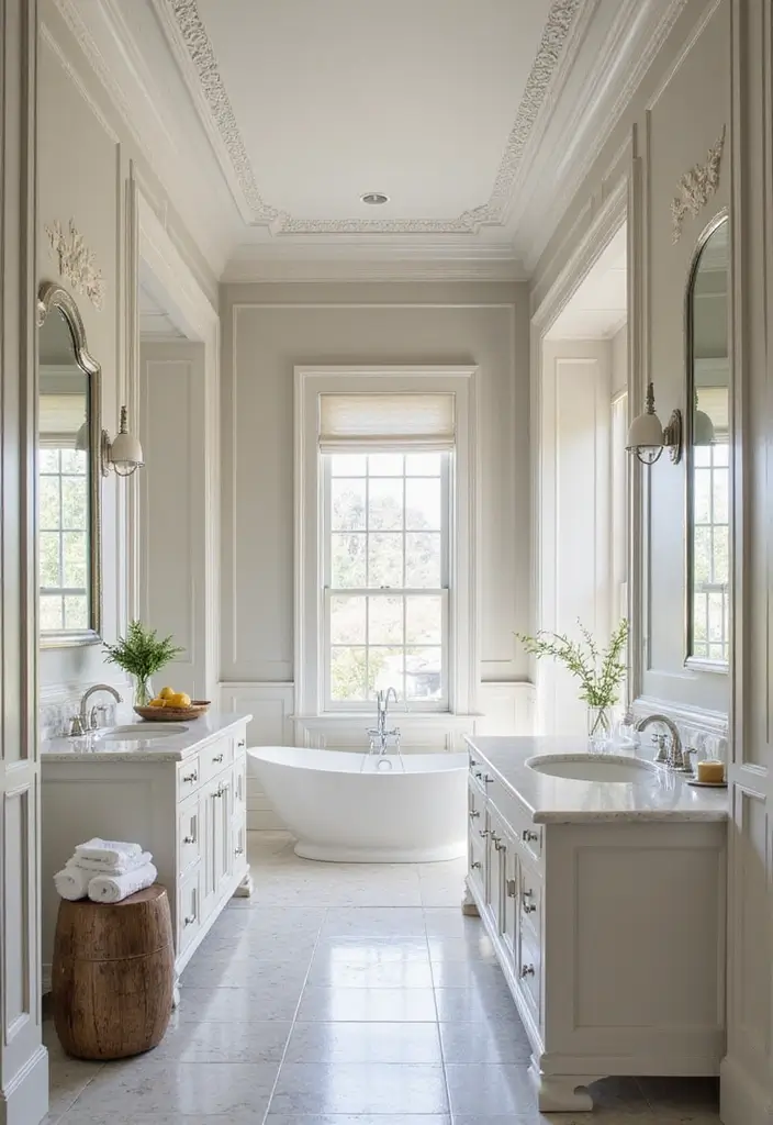 28 Bathroom High Ceiling Ideas That Add Drama - 20. Stunning Decorative Molding