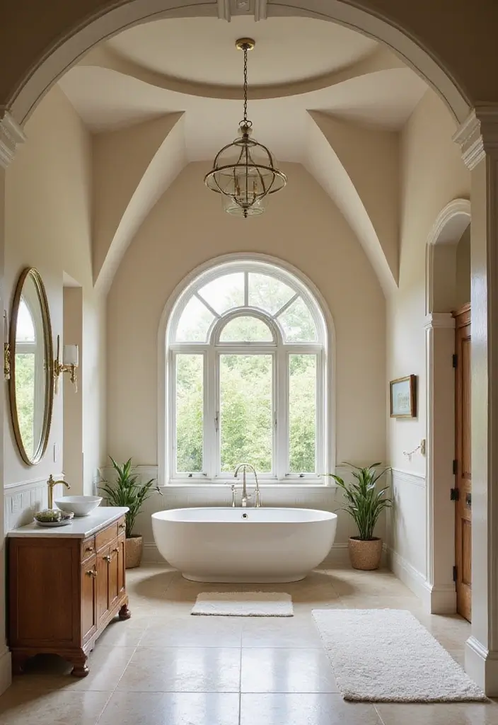 28 Bathroom High Ceiling Ideas That Add Drama - 23. Unique Architectural Elements