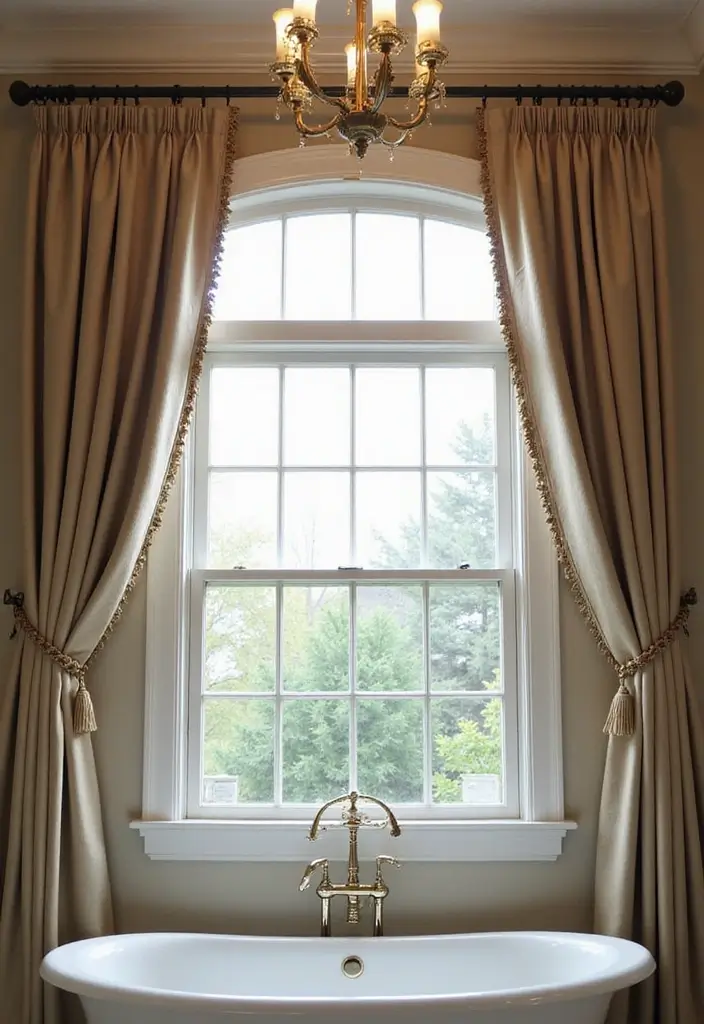 28 Bathroom High Ceiling Ideas That Add Drama - 26. Elegant Window Treatments