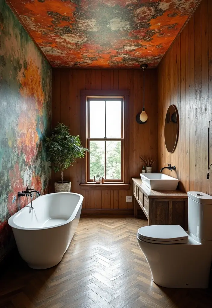 28 Bathroom High Ceiling Ideas That Add Drama - 3. Creative Ceiling Decor