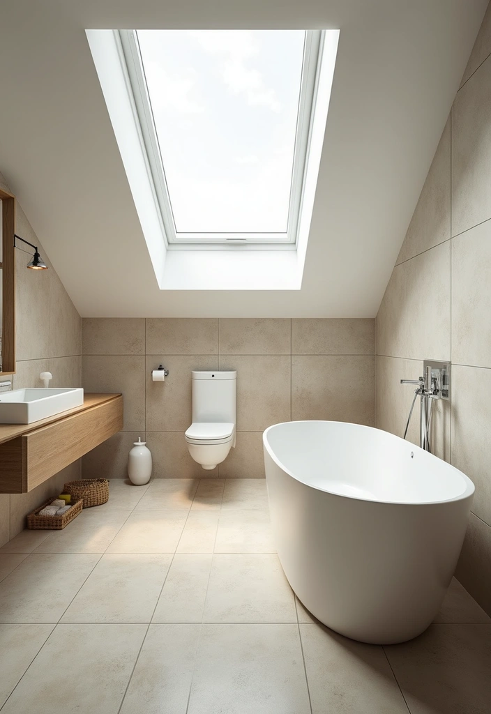 28 Bathroom High Ceiling Ideas That Add Drama - 6. Skylights for Natural Light