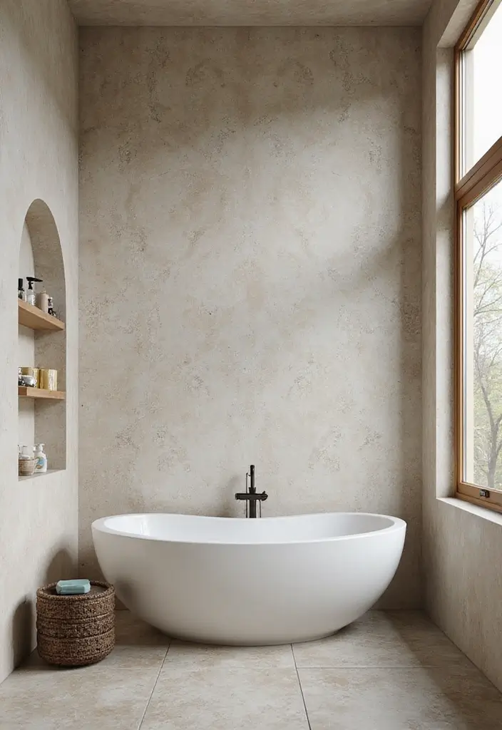 28 Bathroom High Ceiling Ideas That Add Drama - 7. Artistic Wall Treatments