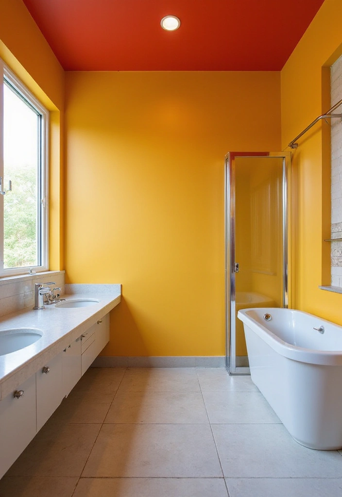 28 Bathroom High Ceiling Ideas That Add Drama - 9. Bold Color Choices