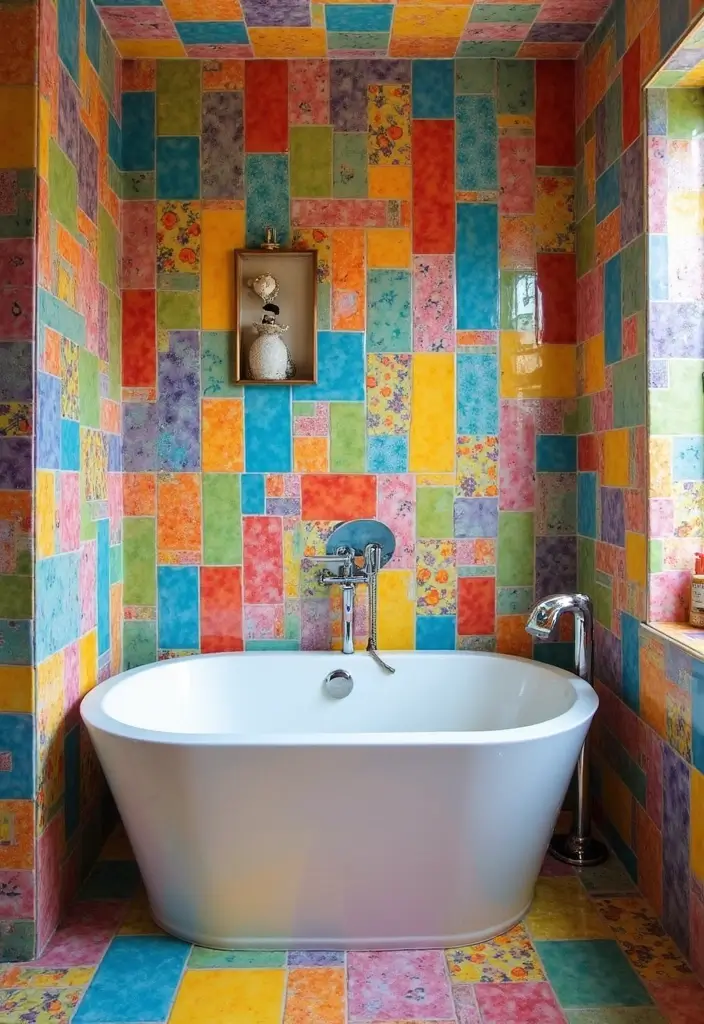 28 Bathroom Ideas With Tub For Relaxing Evenings - 11. Colorful Tile Designs