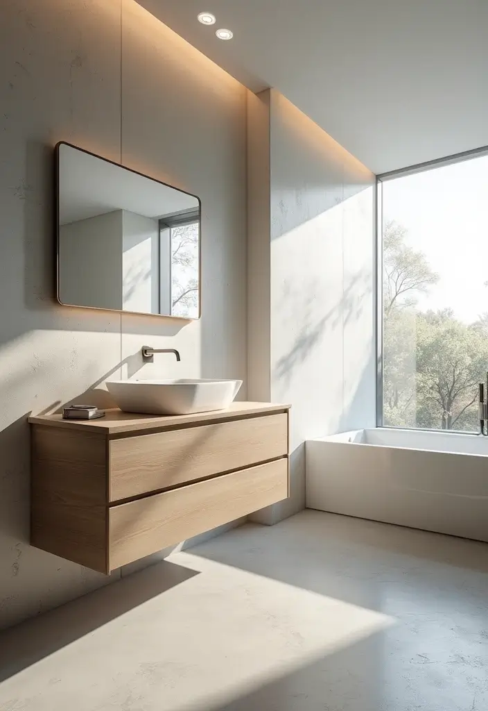 28 Bathroom Ideas With Tub For Relaxing Evenings - 12. Floating Vanities