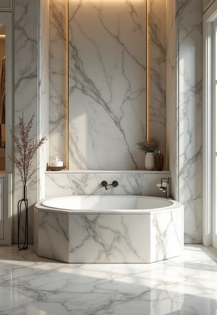 28 Bathroom Ideas With Tub For Relaxing Evenings - 17. Elegance of Marble