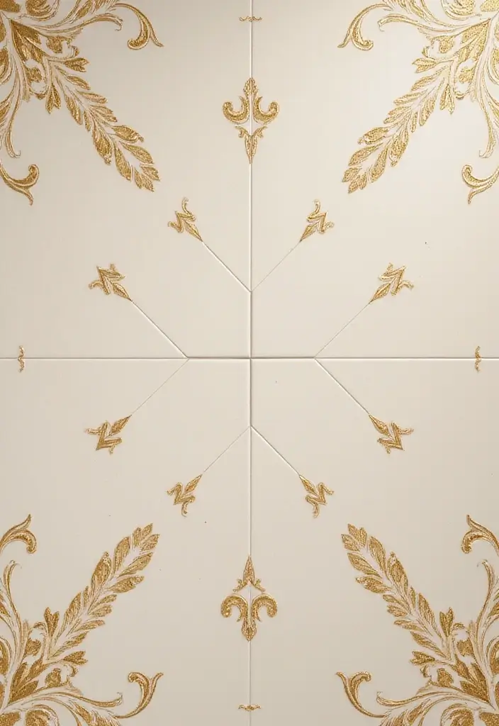 28 Beige And Gold Bathroom Ideas That Feel Chic - 14. Gold Accented Floor Tiles