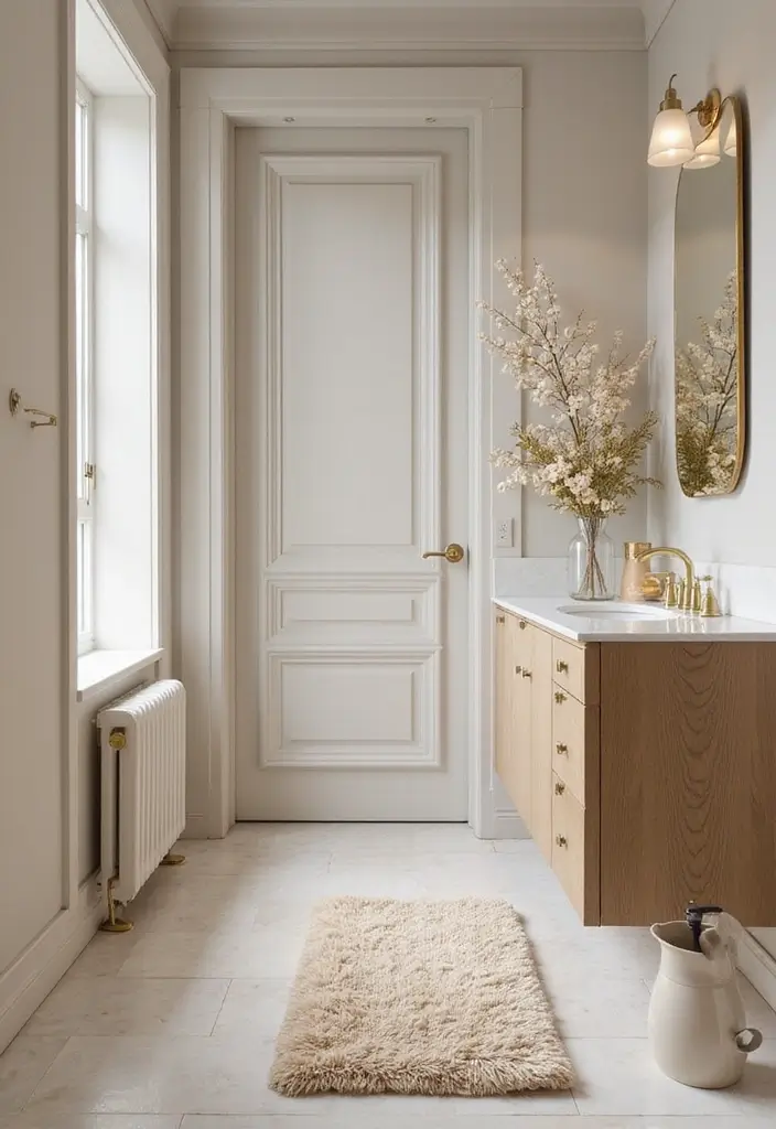 28 Beige And Gold Bathroom Ideas That Feel Chic - 18. Unique Bath Mats