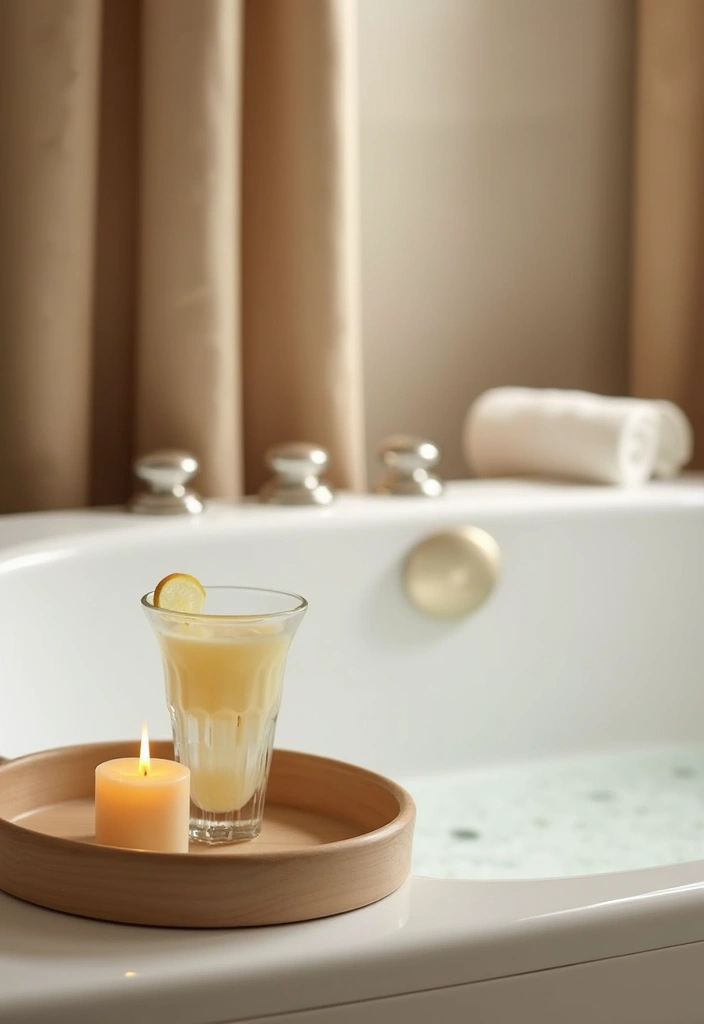28 Beige And Gold Bathroom Ideas That Feel Chic - 19. Statement Bathtub Caddies