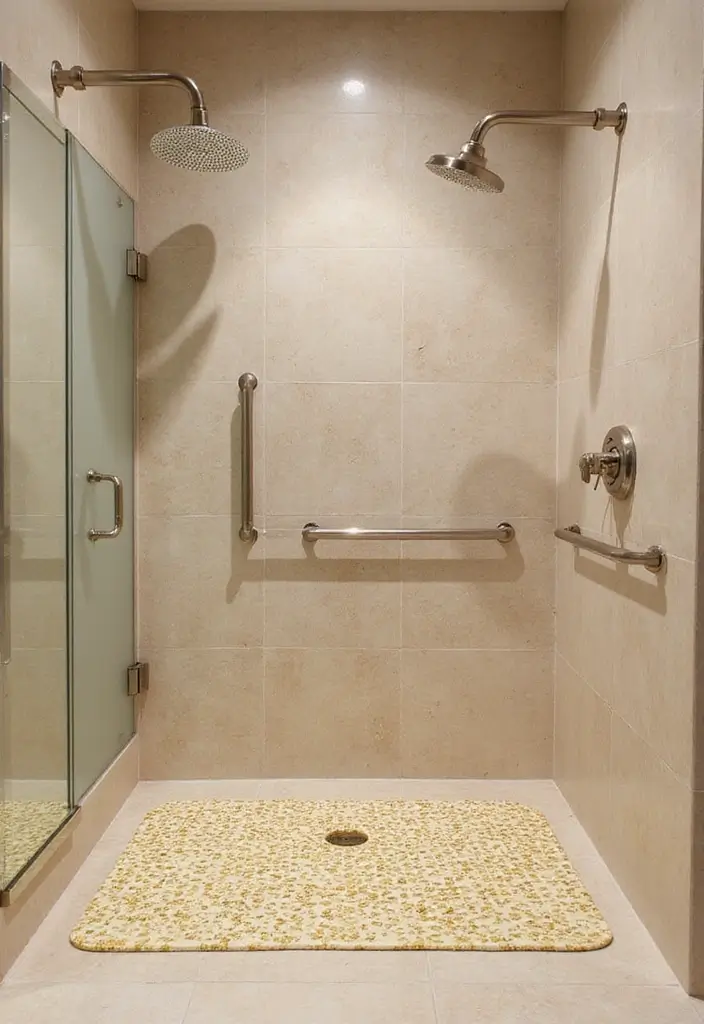 28 Beige And Gold Bathroom Ideas That Feel Chic - 22. Gold Shower Mats