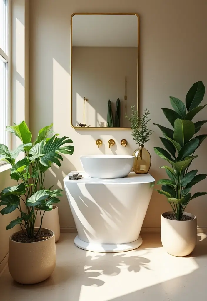28 Beige And Gold Bathroom Ideas That Feel Chic - 23. Plants as Decor