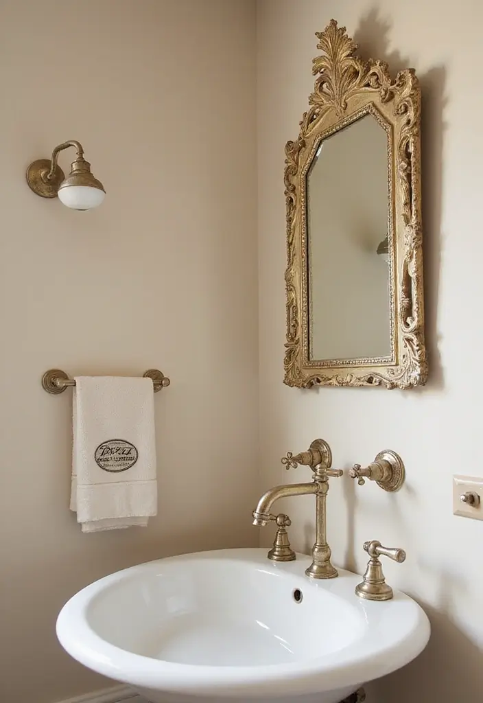 28 Beige And Gold Bathroom Ideas That Feel Chic - 26. Vintage Accents