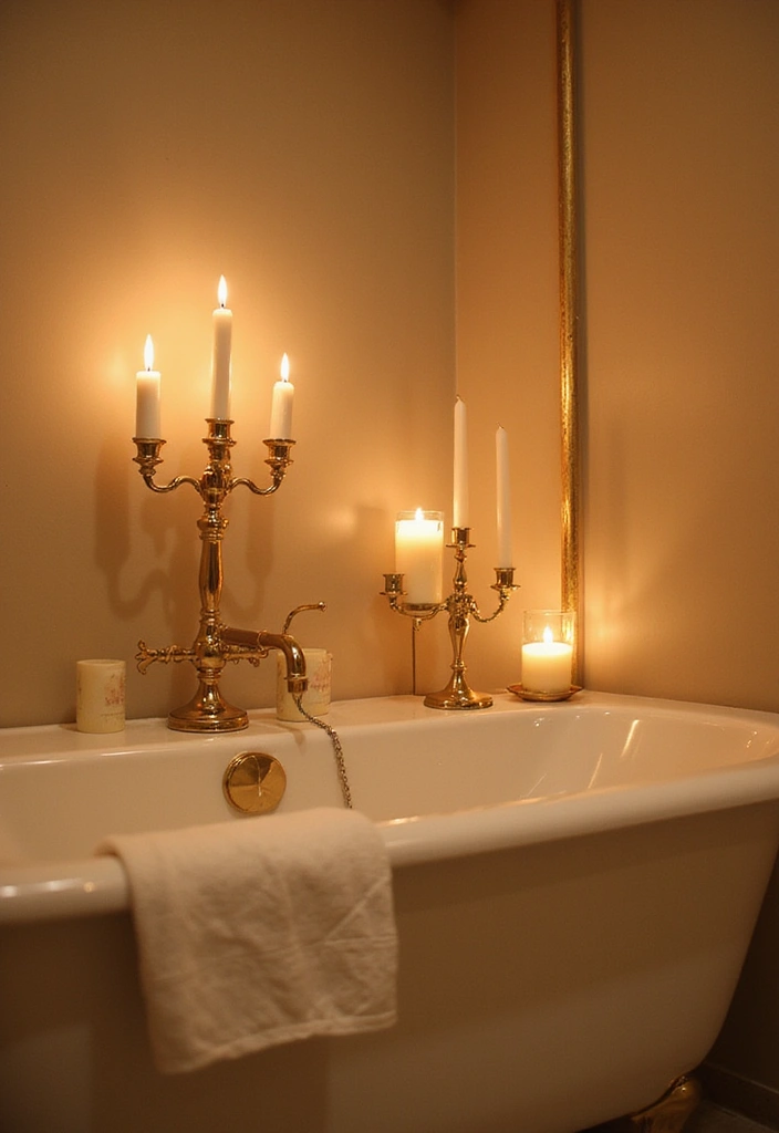 28 Beige And Gold Bathroom Ideas That Feel Chic - 28. Gold Candelabras