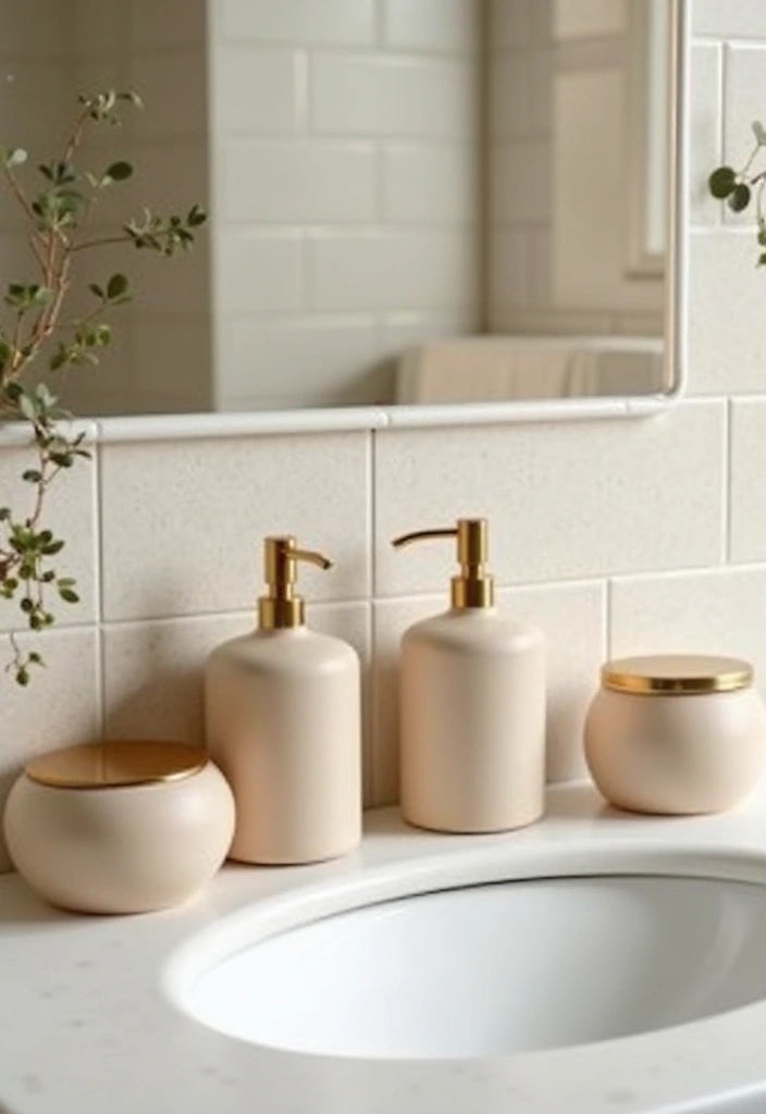 28 Beige And Gold Bathroom Ideas That Feel Chic - 8. Stylish Bath Accessories