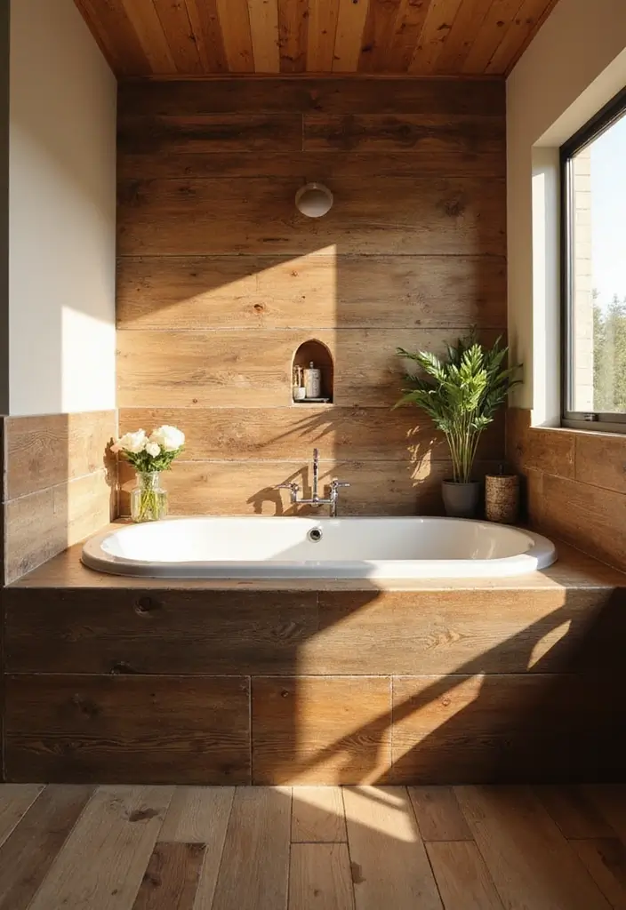 28 Eco-Friendly Bathroom Tile Ideas For Shower Tub Surrounds And Half Walls - 1. Rustic Reclaimed Wood Tiles